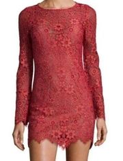 For Loves and Lemons LoveBird Red Floral Lace Mini Dress Size: L