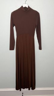 NWT Brown Ribbed Long Sleeve Turtleneck Maxi Dress