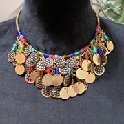 Womens Fashion Turkish Gypsy Tribal Coin Choker Bib Necklace with Lobster Clasp