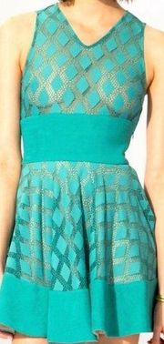 Maje Risange green diamond crochet flare dress