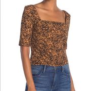 Free Press Womens Cheetah Print Cropped Square Neck Top Size Medium