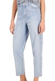 INC Light Indigo High Rise Studded Cropped Mom Jeans