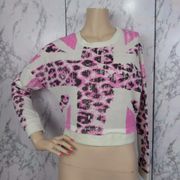 IVORY & PINK ABSTRACT PRINT CROP SWEATSHIRT NWT