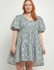 English Factory  Floral Puff Sleeve Jacquard High Low Dress Size Medium