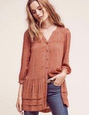 Anthropologie Orange Pavin Buttondown Tunic Size Small