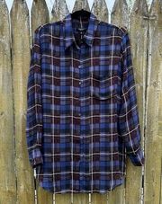 Babaton Aritzia Darien 100% Silk Sheer Plaid Blouse Sz S