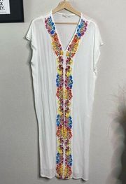Beulah Style Kaftan Dress Floral Pullover Midi Dress Size M/L