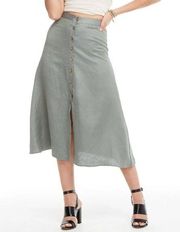 NWT Chaser Linen Button Down A Line Midi Skirt Sage Green Size Small S NEW