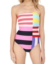 Kate Spade Awning Stripe Bandeau One-Piece Swimsuit, Medium