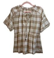 Pilcro and the Letterpress Anthropologie The Bette Plaid Babydoll Blouse