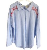 [NWOT] VELVET HEART | blue striped long sleeve embroidered blouse Size XL