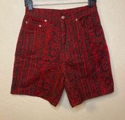 Vintage 907 Company High Rise Red Pattern Jean Shorts 26