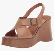 Lucky Brand Delaynee Cortado Leather Women’s Wood Wedge Slingback Sandals Size 8