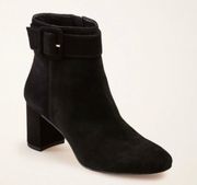 Black Suede Nettie Buckle Heeled Bootie Boots Heels