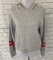 Sky & Sparrow pullover crop hoodie with drawstring hem stripe sleeve sz L