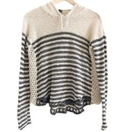 Poof Crochet Hoodie Striped Knit Sweatshirt Large