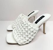 AQUA Woven Sandals Womens Size 6 White Slip On High Heel Square Toe NEW