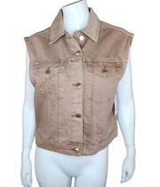 Wild Fable Medium Brown Tan Denim Sleeveless Button Down Vest Collar Pockets NWT