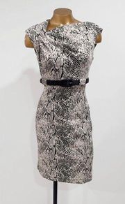 Saks Fifth Avenue Black & Cream Snakeskin Belted Sheath Career Dress Size 6