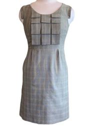 Sandra Darren Gray Black Plaid Sheath Dress 3D Geometric Detail Business Casual