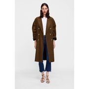 Zara Dark Brown Double Breasted Corduroy Trench Coat S