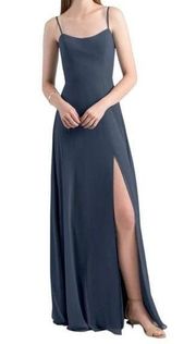 Jenny Yoo Dress Womens 2 Blue Kiara Luxe Chiffon Bridesmaid Prom Formal Gown