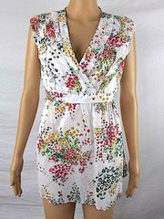 Canyon River Blues Floral Tie Back Cap Sleeve Faux Wrap Front Ruffle Blouse NWT