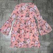 NEW  Pink Floral Bell Sleeve Dress Size Medium