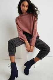 Anthropologie Basile Dusty Mauve Rolled Cuff Mock Neck Soft Cropped Sweater