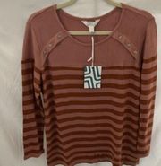 Market & Spruce: Rose gold (pinkish)!& brown striped sweater- soft- size L