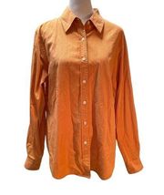 2 Tone Orange Striped Long Sleeve Button Down Women's Shirt Large