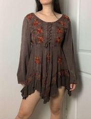 Sacred Threads Boho Asymmetric Earthy Embroidered Dress Size Small - Medium