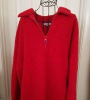 NEW York Jeans Half Zip Red Fuzzy Pullover  Size Large