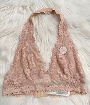 Nude Mesh Lace Halter Bralette