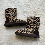 UGG  Brown/Beige Calf Hair Cheetah Print Sheepskin Short Boot Women's 5