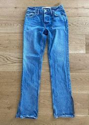 GRLFRND Split Hem Straight Leg Jeans In Color Melrose