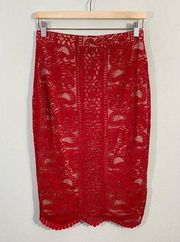 Love Tree Women's Red Lace Pencil Skirt Size M Valentine Romantic