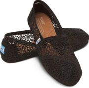 Toms  Alpargata Moroccan Black Crochet Floral Slip On Summer Flat Shoes Size 5