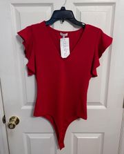 Ruffle Sleeve Red Bodysuit