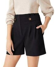 Ann Taylor Paperbag Shorts Womens 12 Black Pleated Button Tab Pockets High Rise