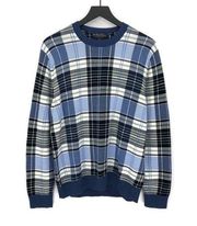 BROOKS BROTHERS Supima Cotton Plaid Crewneck Sweater Blue White Green L