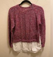 Margaret O'Leary Knit Marled Sweater With Built-In Dress Shirt Hem Size S