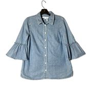 Draper James Top Womens 4 Blue Chambray Bell Sleeve Button Down Top