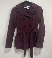 Maroon Double Breasted Lapel Collar Overcoat