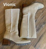 Vionic Brenna Women's Wheat Boots 7.5 EUC Faux Fur Inner