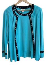 Misook Turquoise Blue Cardigan Sweater Knit Set Womens Size XL Classic 2 Piece