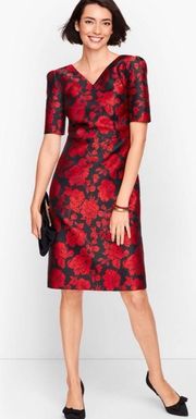 Back Bow Floral Jacquard A-Line Dress