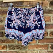 Angie Navy Blue Multicolored Floral Pull-On Shorts Women's Size Small