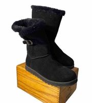 Skechers 44630 Leather Upper Boots 8 Faux Fur Lining Black