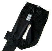 Paige NWT  Verdugo Ankle in Black Domino Destructed Ultra Skinny Stretch Jeans 34